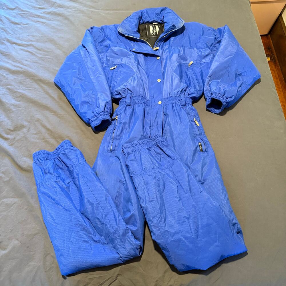 Vintage 80s VdeV Paris royal blue one piece ski suit jumpsuit size US 6